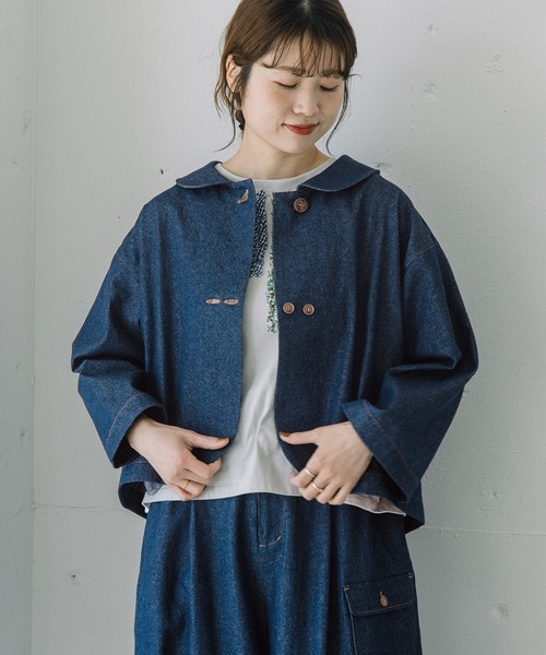 POU DOU DOU（プードゥドゥ）の「ラウンドカラークロップドジャケット（ブルゾン・レディース・スミクロ/インディゴブルー/ブラック・3）」の19枚目の写真