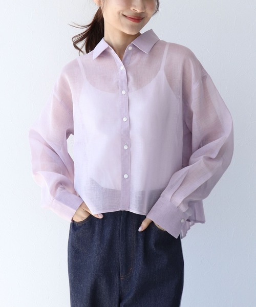 Jines（ジネス）の「シアーリネンライクバックプリーツシャツ（シャツ/ブラウス・レディース・ホワイト/パープル/ブルー/イエロー/チャコールグレー・38）」の4枚目の写真