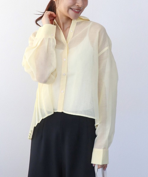 Jines（ジネス）の「シアーリネンライクバックプリーツシャツ（シャツ/ブラウス・レディース・ホワイト/パープル/ブルー/イエロー/チャコールグレー・38）」の5枚目の写真