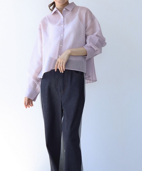 Jines（ジネス）の「シアーリネンライクバックプリーツシャツ（シャツ/ブラウス・レディース・ホワイト/パープル/ブルー/イエロー/チャコールグレー・38）」の8枚目の写真