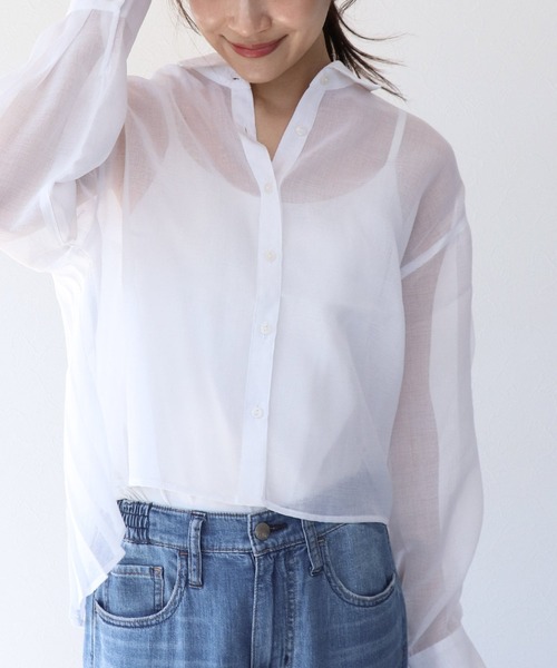 Jines（ジネス）の「シアーリネンライクバックプリーツシャツ（シャツ/ブラウス・レディース・ホワイト/パープル/ブルー/イエロー/チャコールグレー・38）」の15枚目の写真