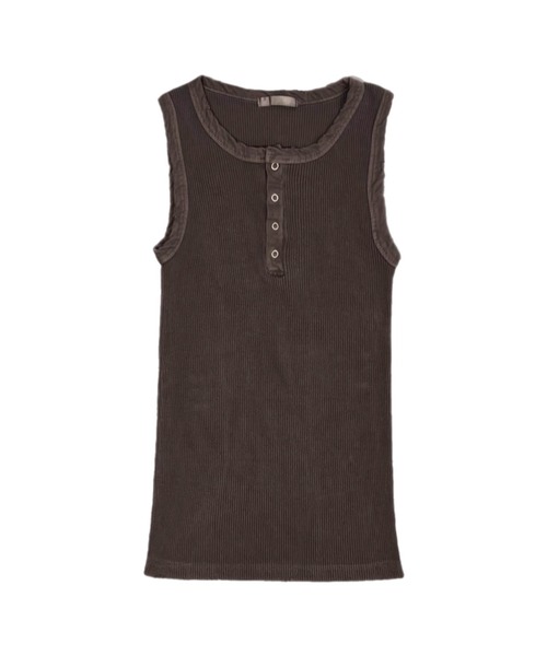 Chikashitsu +(チカシツプラス)の「【Chikashitsu +】pigment henley neck sleeveless / 【チカシツプラス】ピグメントヘンリーネックタンクトップ(タンクトップ・メンズ・チャコール/ブラウン/アイボリー・ONE SIZE)」の9枚目の写真