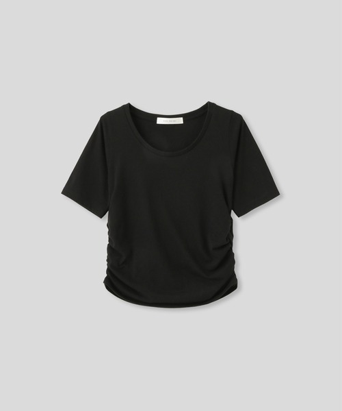 KINO THE KEI(キノザケイ)の「スクープネック サイド ギャザー フィットTEE KINO THE KEI(Tシャツ/カットソー・レディース・ピンク/ホワイト/ブラック/イエロー・フリー)」の1枚目の写真