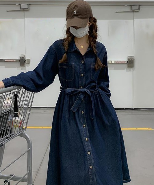 semplice（センプリチェ）の「デニムワンピ【韓国ファッション】（ワンピース・レディース・ブルー・XL/L/M/S）」の2枚目の写真