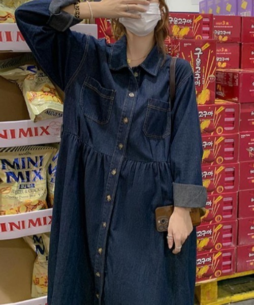 semplice（センプリチェ）の「デニムワンピ【韓国ファッション】（ワンピース・レディース・ブルー・XL/L/M/S）」の7枚目の写真