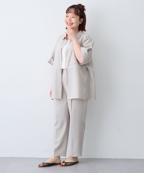 anyfee(エニフィー)の「【anyfee/大きいサイズ】リネン調ウエストドロストシャツブラウス《接触冷感 ・UVカット・イージーケア 》(2026SS)(シャツ/ブラウス・レディース・ベージュ/チャコール/ブルー/ブラック系その他/ブラウン・4L/3L/LL/5L)」の18枚目の写真