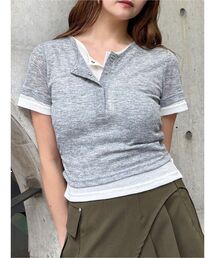 ヘンリーネックレイヤードトップス 夏服