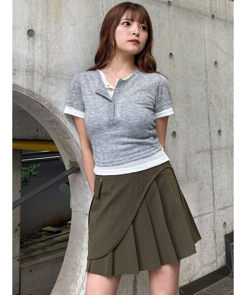 MURUA(ムルーア)の「ヘンリーネックレイヤードトップス(Tシャツ/カットソー・レディース・グレー/ブラック/ブラウン・FREE)」の13枚目の写真