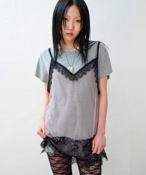 THEVINYLHOUSE(ザバイニルハウス)の「LACE LAYERED ONE-PIECE (W) GREY(ワンピース・レディース・その他・FREE)」の1枚目の写真