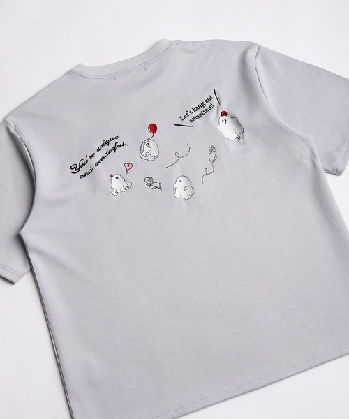 WESTSEA(ウエストシー)の「おばけ バック刺繍 半袖Tシャツ オーバーサイズ ワンポイント刺繍 グラフィックT(Tシャツ/カットソー・メンズ・ホワイト/グレー/ブラック・M/L)」の2枚目の写真