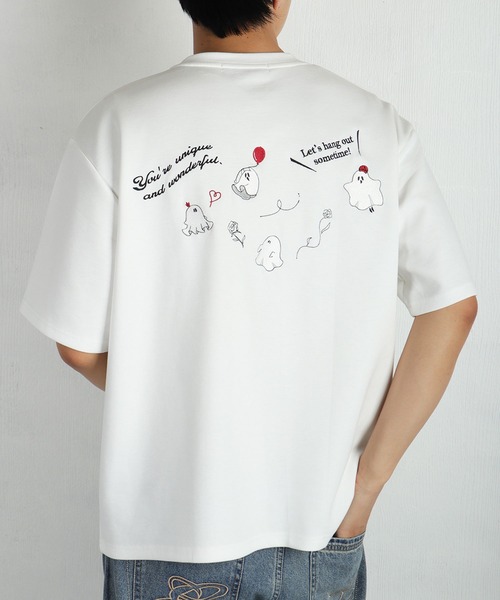 WESTSEA(ウエストシー)の「おばけ バック刺繍 半袖Tシャツ オーバーサイズ ワンポイント刺繍 グラフィックT(Tシャツ/カットソー・メンズ・ホワイト/グレー/ブラック・M/L)」の1枚目の写真