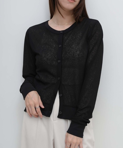 select MOCA(セレクトモカ)の「バイカラークルーネックシアーカーディガン(カーディガン/ボレロ・レディース・グレー/オフホワイト/ブラック・FREE)」の19枚目の写真