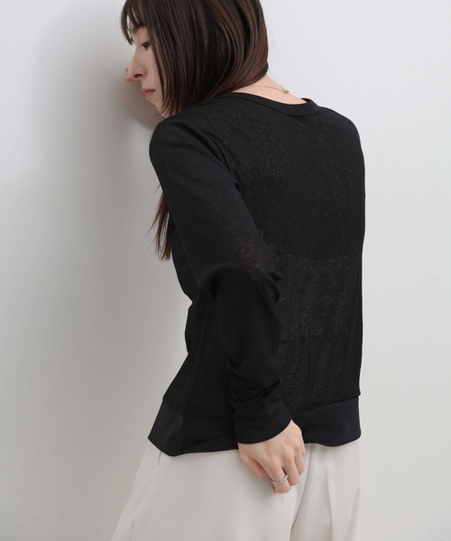 select MOCA(セレクトモカ)の「バイカラークルーネックシアーカーディガン(カーディガン/ボレロ・レディース・グレー/オフホワイト/ブラック・FREE)」の15枚目の写真