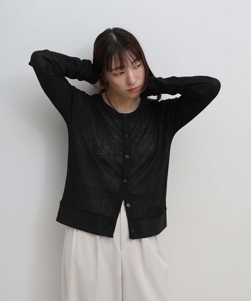 select MOCA(セレクトモカ)の「バイカラークルーネックシアーカーディガン(カーディガン/ボレロ・レディース・グレー/オフホワイト/ブラック・FREE)」の14枚目の写真
