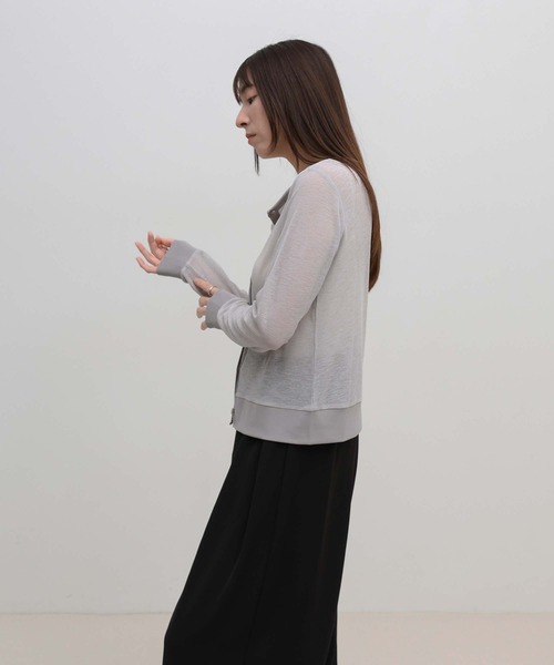 select MOCA(セレクトモカ)の「バイカラークルーネックシアーカーディガン(カーディガン/ボレロ・レディース・グレー/オフホワイト/ブラック・FREE)」の21枚目の写真