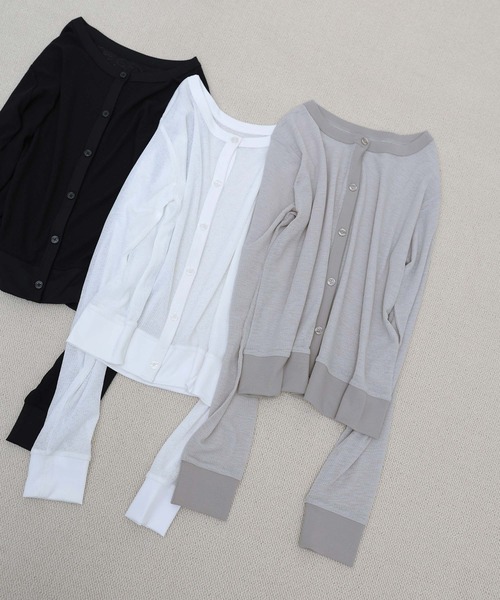 select MOCA(セレクトモカ)の「バイカラークルーネックシアーカーディガン(カーディガン/ボレロ・レディース・グレー/オフホワイト/ブラック・FREE)」の20枚目の写真