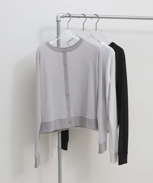 select MOCA(セレクトモカ)の「バイカラークルーネックシアーカーディガン(カーディガン/ボレロ・レディース・グレー/オフホワイト/ブラック・FREE)」の12枚目の写真