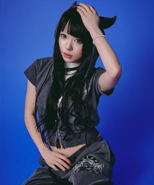 GALFY(ガルフィー)の「GALFY/ガルフィー/【LHP EXCLUSIVE】地雷ギャル フード半袖パーカー(パーカー・レディース・ブラック/ホワイト/ピンク・S/L)」の4枚目の写真
