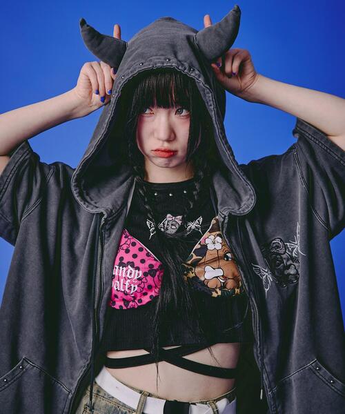 GALFY(ガルフィー)の「GALFY/ガルフィー/【LHP EXCLUSIVE】地雷ギャル フード半袖パーカー(パーカー・レディース・ブラック/ホワイト/ピンク・S/L)」の15枚目の写真