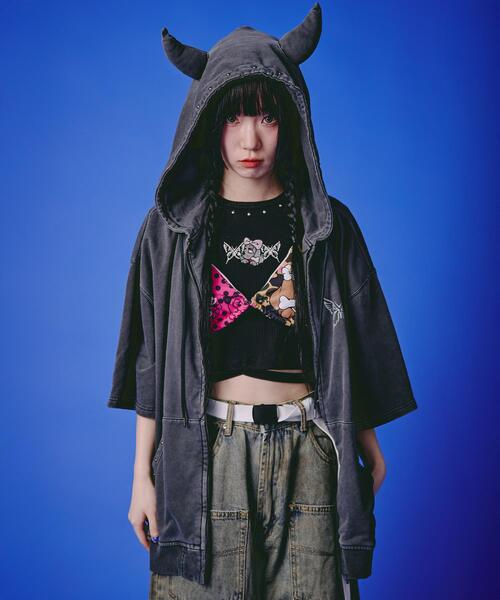 GALFY(ガルフィー)の「GALFY/ガルフィー/【LHP EXCLUSIVE】地雷ギャル フード半袖パーカー(パーカー・レディース・ブラック/ホワイト/ピンク・S/L)」の18枚目の写真