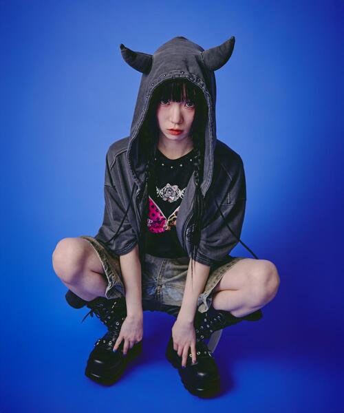 GALFY(ガルフィー)の「GALFY/ガルフィー/【LHP EXCLUSIVE】地雷ギャル フード半袖パーカー(パーカー・レディース・ブラック/ホワイト/ピンク・S/L)」の19枚目の写真