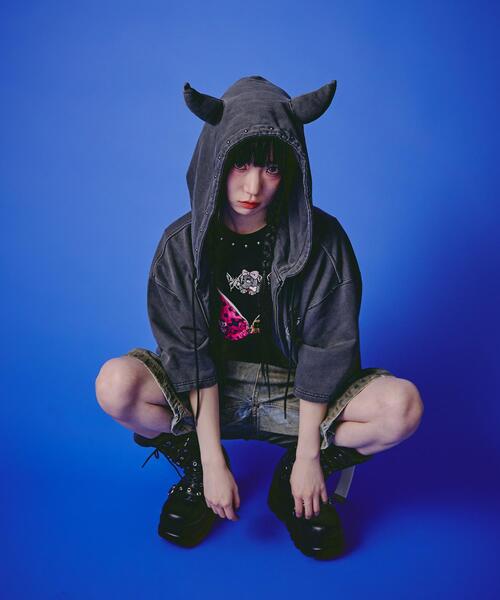 GALFY(ガルフィー)の「GALFY/ガルフィー/【LHP EXCLUSIVE】地雷ギャル フード半袖パーカー(パーカー・レディース・ブラック/ホワイト/ピンク・S/L)」の20枚目の写真