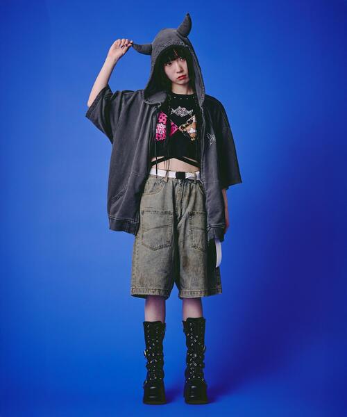 GALFY(ガルフィー)の「GALFY/ガルフィー/【LHP EXCLUSIVE】地雷ギャル フード半袖パーカー(パーカー・レディース・ブラック/ホワイト/ピンク・S/L)」の21枚目の写真