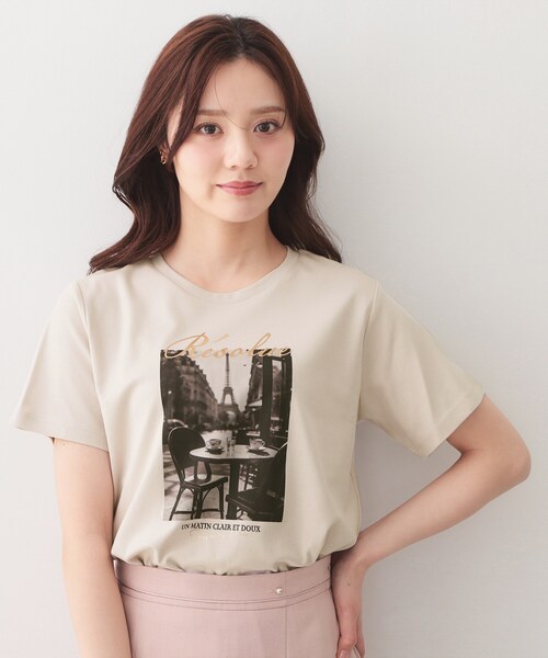 index(インデックス)の「【接触冷感/UVケア】転写箔プリントTシャツ《洗濯機OK》(Tシャツ/カットソー・レディース・オフホワイト/ナチュラル/ブラック/サックスブルー・36/42/44/40/38)」の2枚目の写真