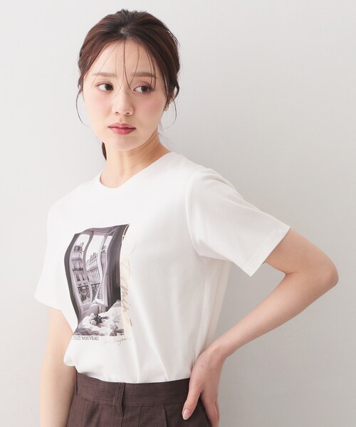 index(インデックス)の「【接触冷感/UVケア】転写箔プリントTシャツ《洗濯機OK》(Tシャツ/カットソー・レディース・オフホワイト/ナチュラル/ブラック/サックスブルー・36/42/44/40/38)」の5枚目の写真