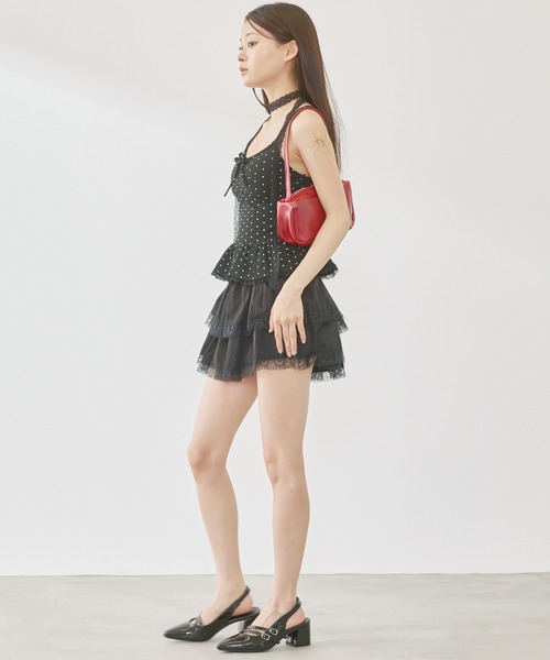 P.V.T（ピーブイティー）の「レース付きドットフリルキャミ（キャミソール・レディース・Black/White・F）」の14枚目の写真