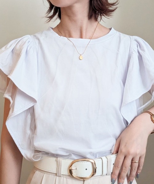 styiro(スタイロ)の「チュールレイヤード フレアスリーブ カットソー Tシャツ 異素材ドッキング(Tシャツ/カットソー・レディース・ライトグレー/ブラック/ホワイト・FREE)」の21枚目の写真