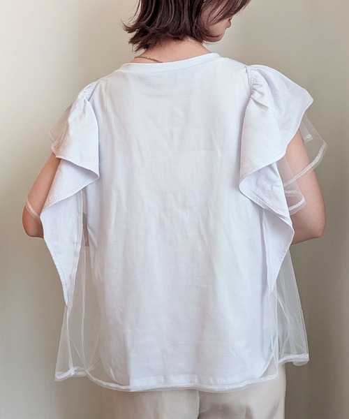 styiro(スタイロ)の「チュールレイヤード フレアスリーブ カットソー Tシャツ 異素材ドッキング(Tシャツ/カットソー・レディース・ライトグレー/ブラック/ホワイト・FREE)」の20枚目の写真
