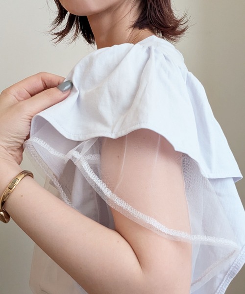 styiro(スタイロ)の「チュールレイヤード フレアスリーブ カットソー Tシャツ 異素材ドッキング(Tシャツ/カットソー・レディース・ライトグレー/ブラック/ホワイト・FREE)」の22枚目の写真
