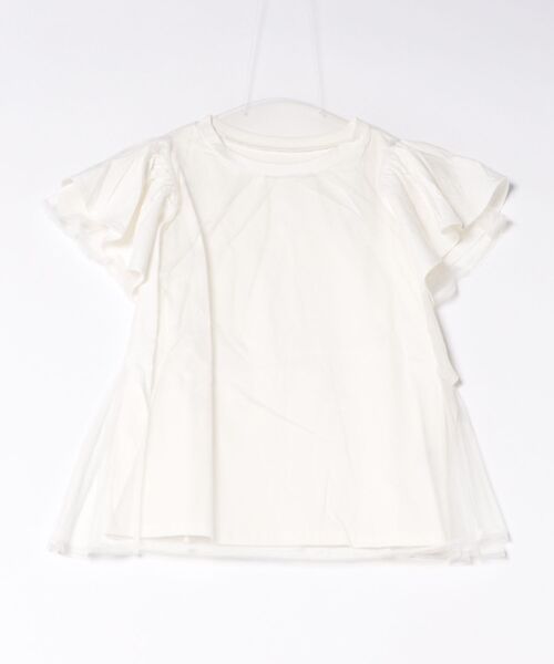 styiro(スタイロ)の「チュールレイヤード フレアスリーブ カットソー Tシャツ 異素材ドッキング(Tシャツ/カットソー・レディース・ライトグレー/ブラック/ホワイト・FREE)」の5枚目の写真