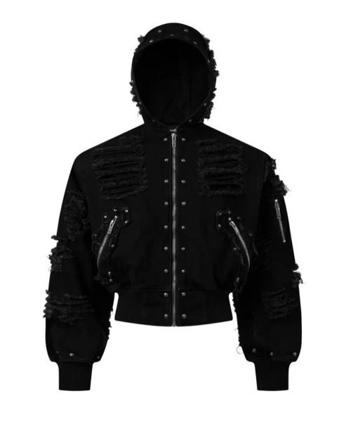 UNIZ(ユニズ)の「【UNIZ】Rogue Distressed Zip Jacket / 【ユニズ】ダメージデニムジップパーカー(パーカー・メンズ・ブラック・01/00)」の19枚目の写真