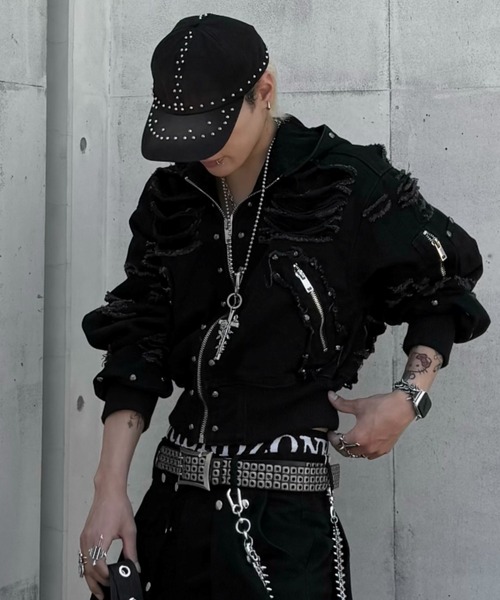 UNIZ(ユニズ)の「【UNIZ】Rogue Distressed Zip Jacket / 【ユニズ】ダメージデニムジップパーカー(パーカー・メンズ・ブラック・01/00)」の11枚目の写真