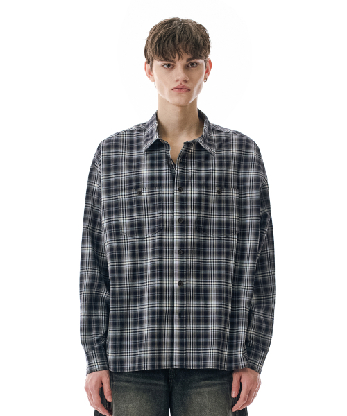 SECONDMONO（セカンドモノローグ）の「Loose Fit Check Shirt [NAVY]_SESH028NAVY（シャツ/ブラウス・レディース・その他・SMALL/MEDIUM/LARGE）」の3枚目の写真