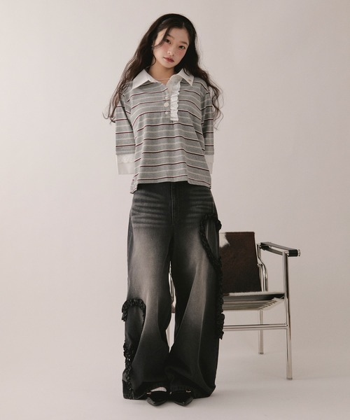 loin nuit(ロワンニュイ)の「lace frill polo tops / レースフリルポロトップス(Tシャツ/カットソー・レディース・グレー/ブラウン/ネイビー/アイボリー・FREE)」の10枚目の写真
