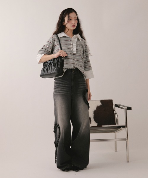 loin nuit(ロワンニュイ)の「lace frill polo tops / レースフリルポロトップス(Tシャツ/カットソー・レディース・グレー/ブラウン/ネイビー/アイボリー・FREE)」の11枚目の写真