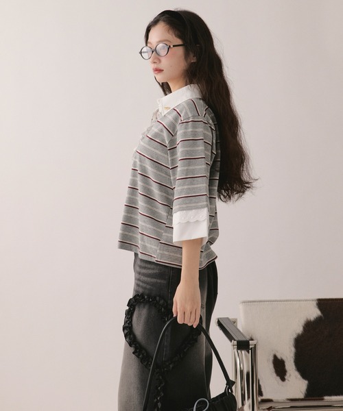 loin nuit(ロワンニュイ)の「lace frill polo tops / レースフリルポロトップス(Tシャツ/カットソー・レディース・グレー/ブラウン/ネイビー/アイボリー・FREE)」の16枚目の写真