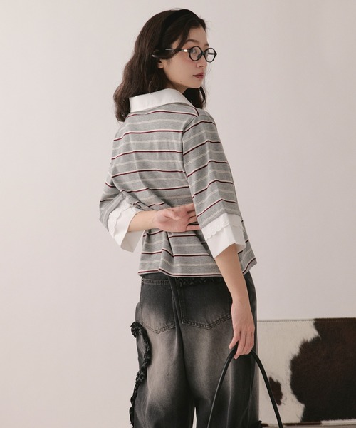 loin nuit(ロワンニュイ)の「lace frill polo tops / レースフリルポロトップス(Tシャツ/カットソー・レディース・グレー/ブラウン/ネイビー/アイボリー・FREE)」の17枚目の写真