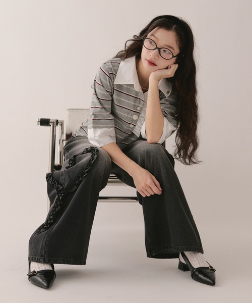 loin nuit(ロワンニュイ)の「lace frill polo tops / レースフリルポロトップス(Tシャツ/カットソー・レディース・グレー/ブラウン/ネイビー/アイボリー・FREE)」の18枚目の写真