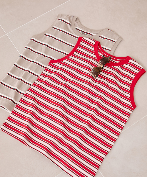 JOURNAL STANDARD(ジャーナルスタンダード)の「《追加2》汗ジミ防止天竺ボーダーノースリーブ(Tシャツ/カットソー・レディース・チョコ/ブラック/ベージュ/レッド・FREE)」の9枚目の写真