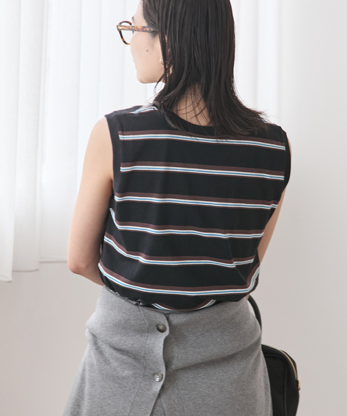 JOURNAL STANDARD(ジャーナルスタンダード)の「《追加2》汗ジミ防止天竺ボーダーノースリーブ(Tシャツ/カットソー・レディース・チョコ/ブラック/ベージュ/レッド・FREE)」の15枚目の写真