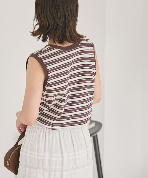 JOURNAL STANDARD(ジャーナルスタンダード)の「《追加2》汗ジミ防止天竺ボーダーノースリーブ(Tシャツ/カットソー・レディース・チョコ/ブラック/ベージュ/レッド・FREE)」の18枚目の写真