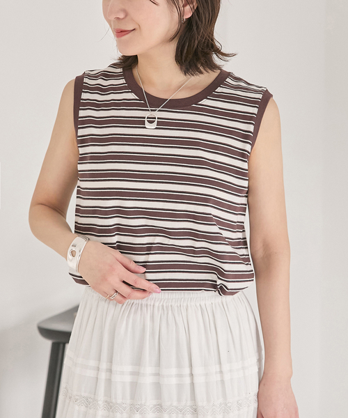 JOURNAL STANDARD(ジャーナルスタンダード)の「《追加2》汗ジミ防止天竺ボーダーノースリーブ(Tシャツ/カットソー・レディース・チョコ/ブラック/ベージュ/レッド・FREE)」の21枚目の写真