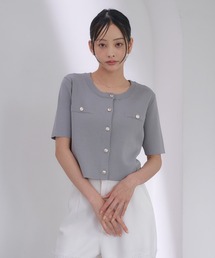 【INGNI SOELA】金ボタンミラノリブ半袖ニットカーディガン