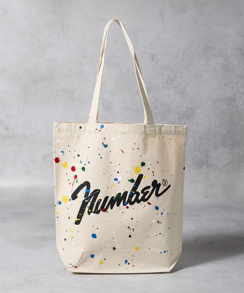 NUMBER (N)INE(ナンバーナイン)の「HAND PAINTED Number⑨ CANVAS TOTE BAG / ハンドペイント ナンバーナインロゴ キャンバス トートバッグ(トートバッグ・メンズ・アイボリー/ブラック/ライトグレー・FREE)」の2枚目の写真