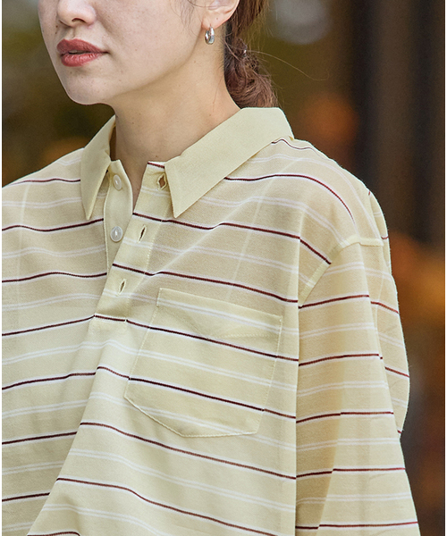 JOURNAL STANDARD(ジャーナルスタンダード)の「シアーカノコボーダーポロシャツ(Tシャツ/カットソー・レディース・ブラウン/イエロー・FREE)」の6枚目の写真