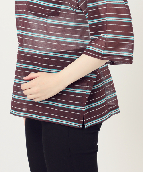 JOURNAL STANDARD(ジャーナルスタンダード)の「シアーカノコボーダーポロシャツ(Tシャツ/カットソー・レディース・ブラウン/イエロー・FREE)」の12枚目の写真